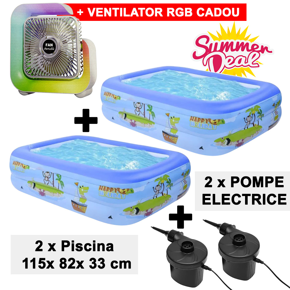 Pachet Promotional : 2 x Piscina 115x 82x 33 cm + 2 x Pompa Electrica  + Ventilator Cadou