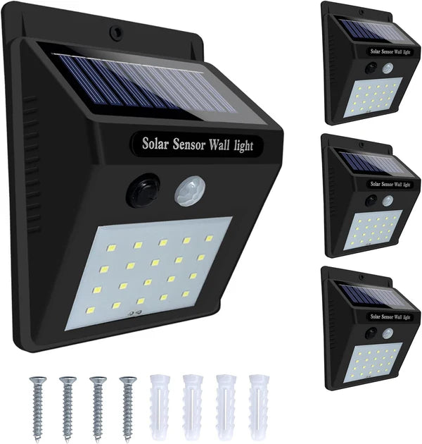 Set 4 Lampi Cu Incarcare Solara, Senzor de Miscare si Crepuscular, 3 Moduri de Iluminare, 20 LED-uri Puternice