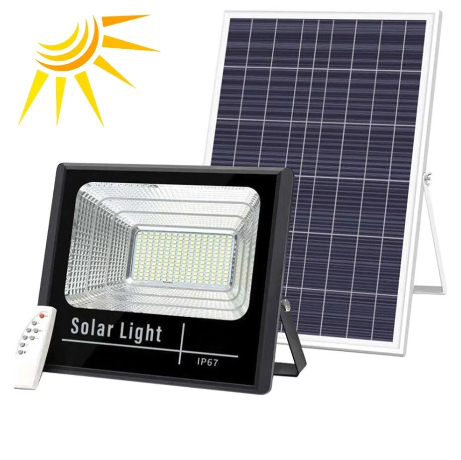 2+2 GRATIS - Proiector LED cu Panou Solar VELORA, 50W, Control Prin Telecomanda, Senzor Crepuscular + Accesorii+ Lampa Solara 100x Led CADOU