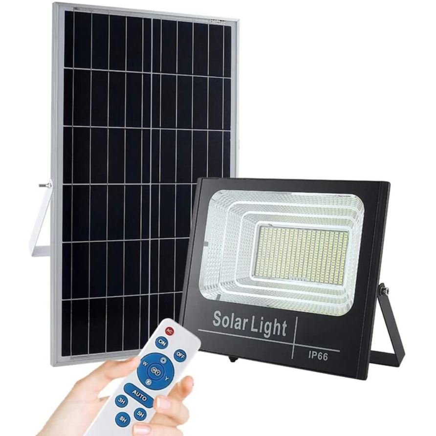 2+2 GRATIS - Proiector LED cu Panou Solar VELORA, 50W, Control Prin Telecomanda, Senzor Crepuscular + Accesorii+ Lampa Solara 100x Led CADOU