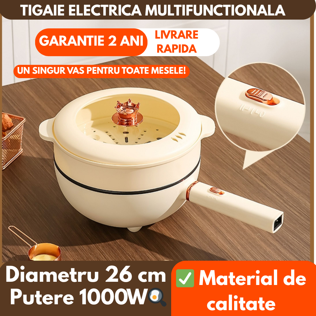 Tigaie Electrica Multifunctionala FRYING POT, Putere 1000W, Diametru 26 cm, Capacitate 3L