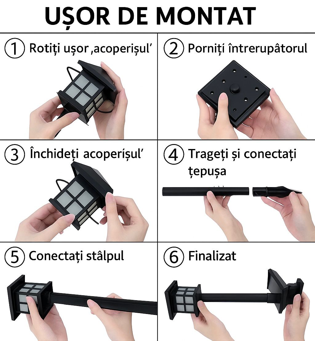Set 6 Lampi Solare De Gradina Cu Iluminare Automata Pana La 10 Ore