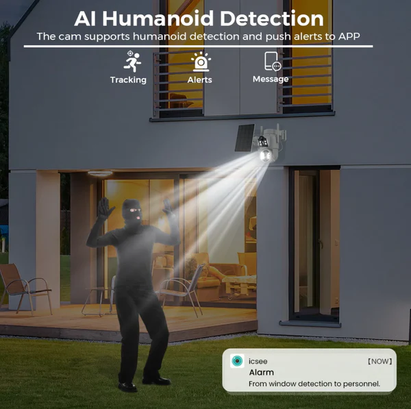 Camera de supraveghere JORTAN cu 2 lentile rotative, conexiune WiFi si INCARCARE SOLARA