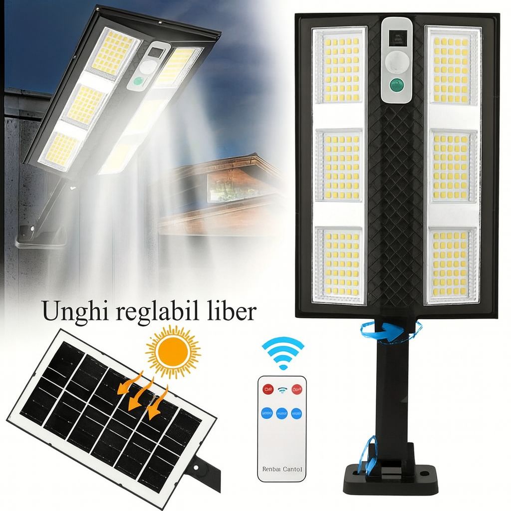 1+1 GRATIS Lampa Solara Puterinca LED 210  Cu  Senzor De Miscare Si Telecomanda Iluminare Puternica, Fara Facturi La Curent