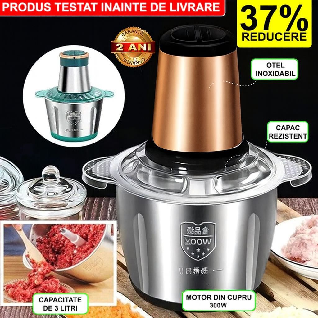 Tocator Electric Multifunctional, Pentru Carne, Fructe si Legume, Bol Din Inox, Capacitate 3L, 4 Lame Din Inox, 300W Putere