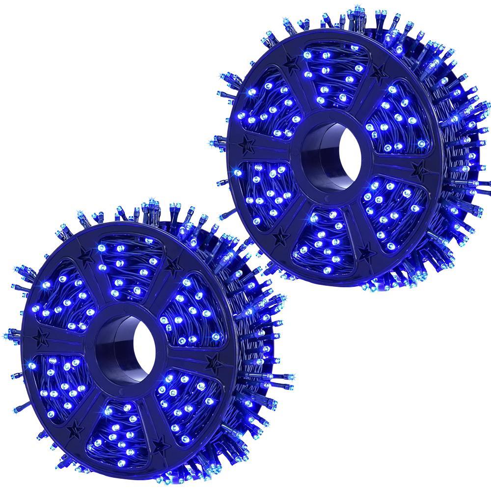 1+1 GRATIS :Instalatie De Craciun, Tip Rola, Cu 1200 LED-uri Mari, Interior sau Exterior, Rezistenta La Vreme Rea, 120 m, Albastru Regal