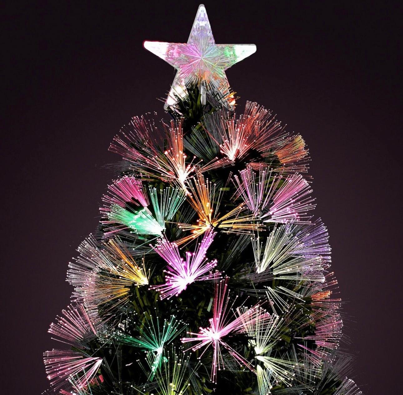 Brad Artificial De Craciun, Cu Fibra Optica si LED-uri Integrate, Multicolor, Aspect Nins + Steluta LED Inclusa