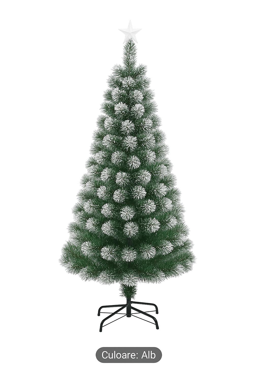 Brad Artificial De Craciun, Cu Fibra Optica si LED-uri Integrate, Multicolor, Aspect Nins + Steluta LED Inclusa