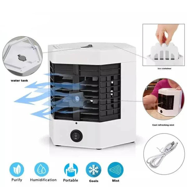 1+1 GRATIS: Mini Aer-Conditionat Portabil, 2 Moduri De Functionare, Putere 10W, Incarcare USB