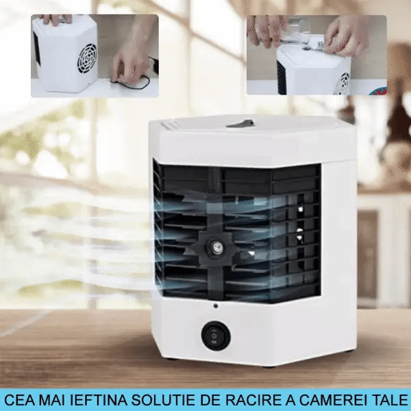 1+1 GRATIS: Mini Aer-Conditionat Portabil, 2 Moduri De Functionare, Putere 10W, Incarcare USB