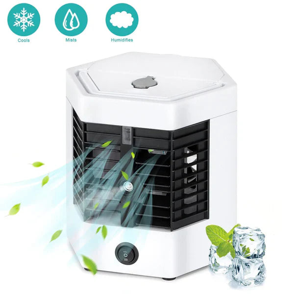 1+1 GRATIS: Mini Aer-Conditionat Portabil, 2 Moduri De Functionare, Putere 10W, Incarcare USB