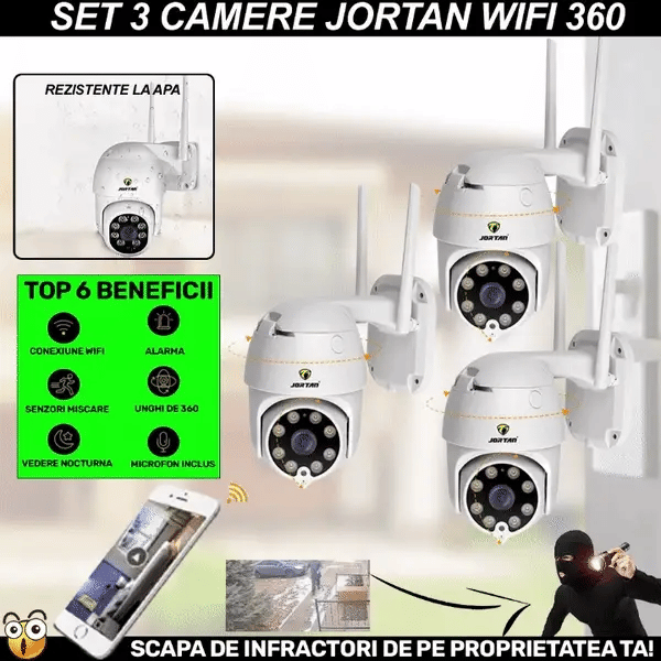 SET 3 X Camera Smart Color Jortan Surveillance3® Wifi, IP Vizualizare Live Prin Aplicatie, Senzor de Miscare