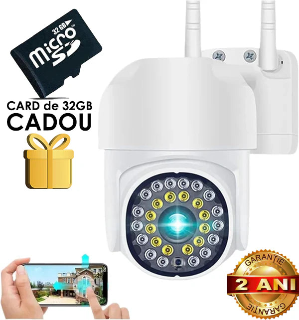 Camera De Supraveghere Jortan JT8161QJ, Cu Senzor de Miscare, Conexiune Wifi, Vizualizare Live Pe Telefon + Card 32 GB CADOU