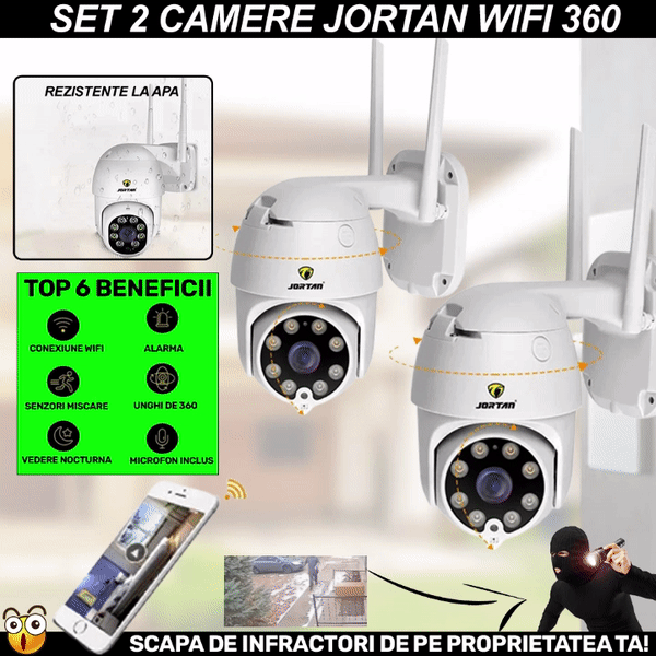SET 2 X Camera Smart Color Jortan Surveillance2® Wifi, IP Vizualizare Live Prin Aplicatie, Senzor de Miscare
