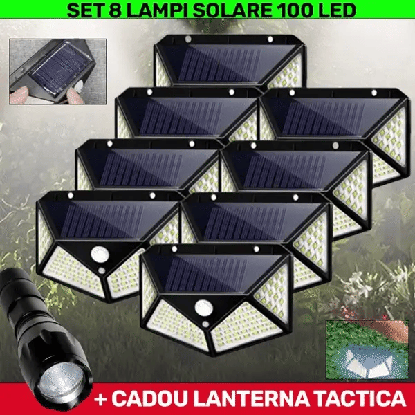 Set 8 Lampi Solare 100 LED + CADOU Lanterna LED