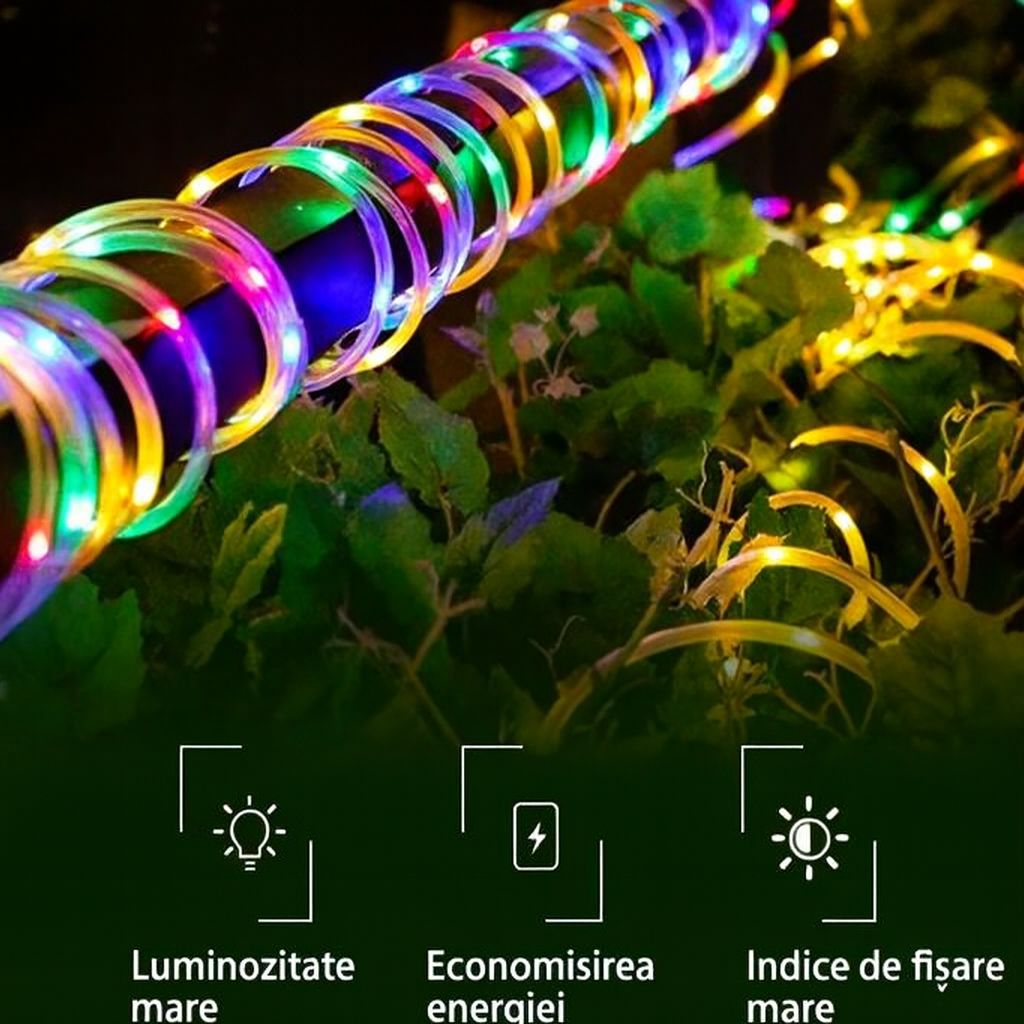 1+1 GRATIS: Instalatie de Craciun Tip Furtun Luminos, Lungime 10 Metri, 8 Moduri de Iluminare, Sectionabila, 220V, Controler Inclus, Lumina Multicolor
