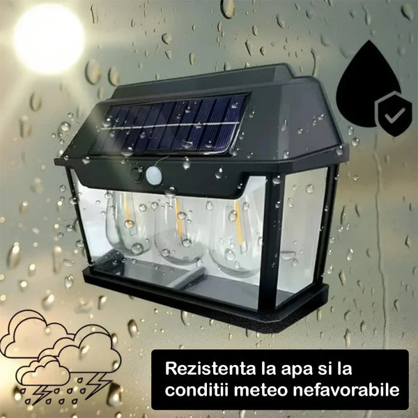 Lampa Solara De Perete Cu 3 Becuri LED, Cu Senzor de Miscare si Lumina, 3 Moduri de Iluminare, Rezistenta la Apa