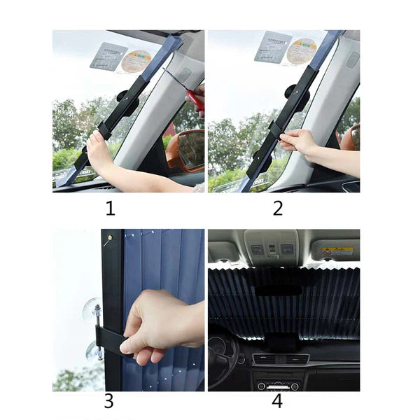 1+1 GRATIS: Parasolar Auto Tip Acordeon, Universal, Retractabil, Cu Fixare Prin Ventuze, 65 cm