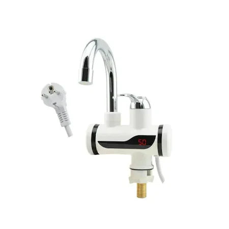 Robinet Electric Cu Dus, Pentru Incalzit Apa Instant, Cu Afisaj LED Al Temperaturii, Montare Pe Chiuveta, Putere 3000W, Alb