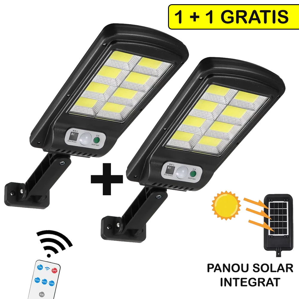 1+1 GRATIS: Lampa Solara, Cu Senzor De Miscare SI Telecomanda 300W