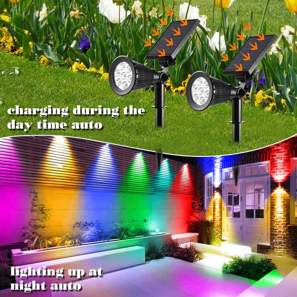 Spot LED cu Incarcare Solara, 7 LED-uri Puternice, Lumina Colorata, 7 Culori, Reglabil, Cu Suport de Fixare