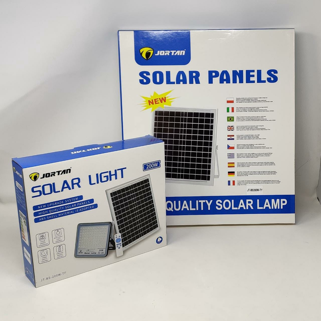 Pachet Promotional: Proiector  Rezistent Si Puternic Jortan 200W + Panou Solar + Telecomanda Si Accesorii,Incarcare Rapida