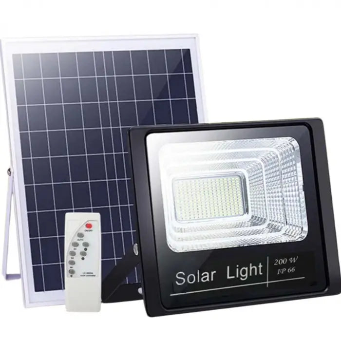 Pachet Promotional: Proiector  Rezistent Si Puternic Jortan 200W + Panou Solar + Telecomanda Si Accesorii,Incarcare Rapida