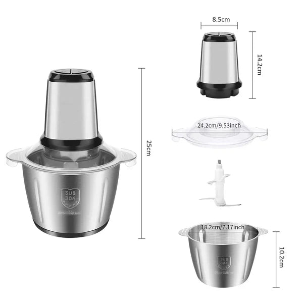Tocator Electric Pentru Carne, Fructe si Legume, Bol Din Inox, Capacitate 3L, 4 Lame Din Inox, 300W Putere